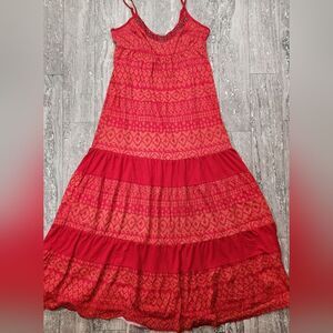 🇬🇪🍑Eye Candy Orange & Red Tribal Aztec Print Sleeveless Dress XLarge